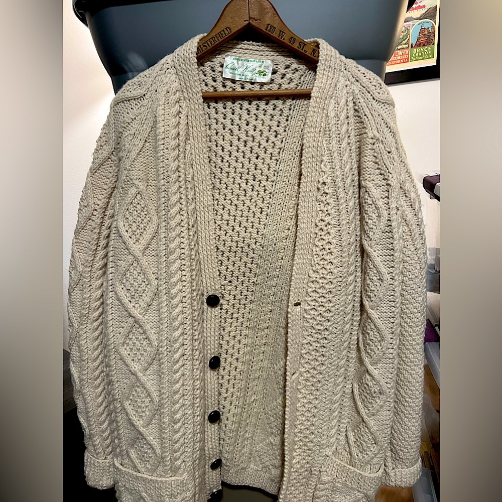 Irish Wool Cardigan Sweater (100% Wool)